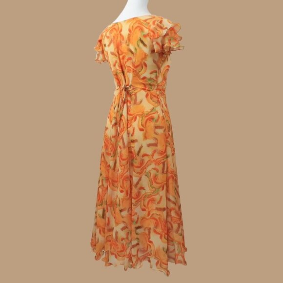 Orange and Cream Color Printed Dress | Muvvas Boutique - Picture 5 of 5
